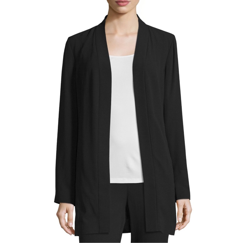 EILEEN FISHER Silk Georgette Crepe Kimono Long Jacket in Black Size XXS